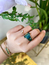 Indicolite Tourmaline Crescendo Supreme Ring 18k gold Stackable ring on model