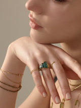Indicolite Tourmaline Crescendo Supreme Ring 18k gold Stackable ring on model