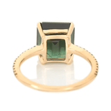 Indicolite Tourmaline & Green Diamond Raven Bar Ring 18K Gold Engagement Ring-3