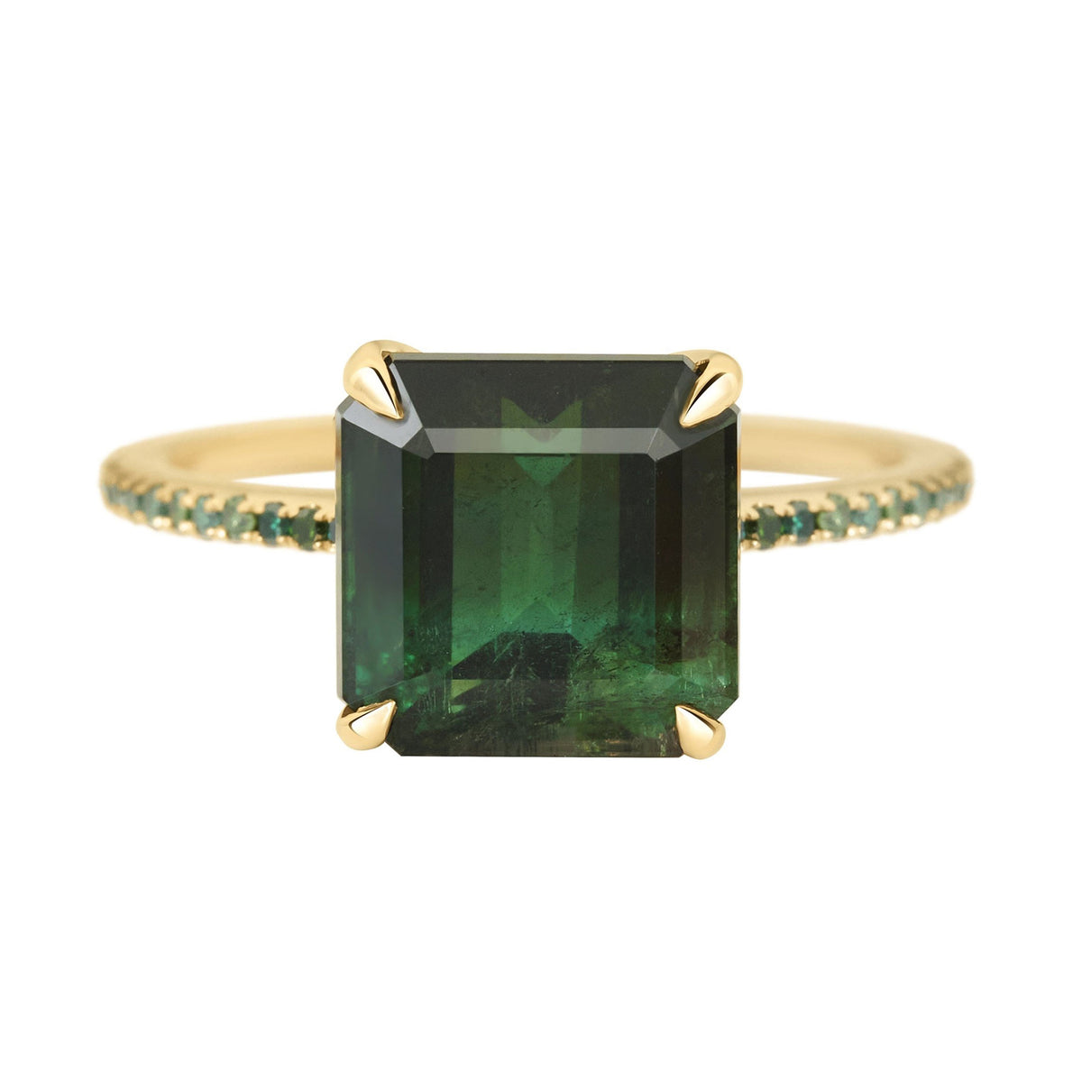 Ombré Green Tourmaline & Green Diamond Raven Bar Ring