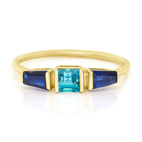 Indicolite Tourmaline & Sapphire Triplet Ring 18k gold stackable ring