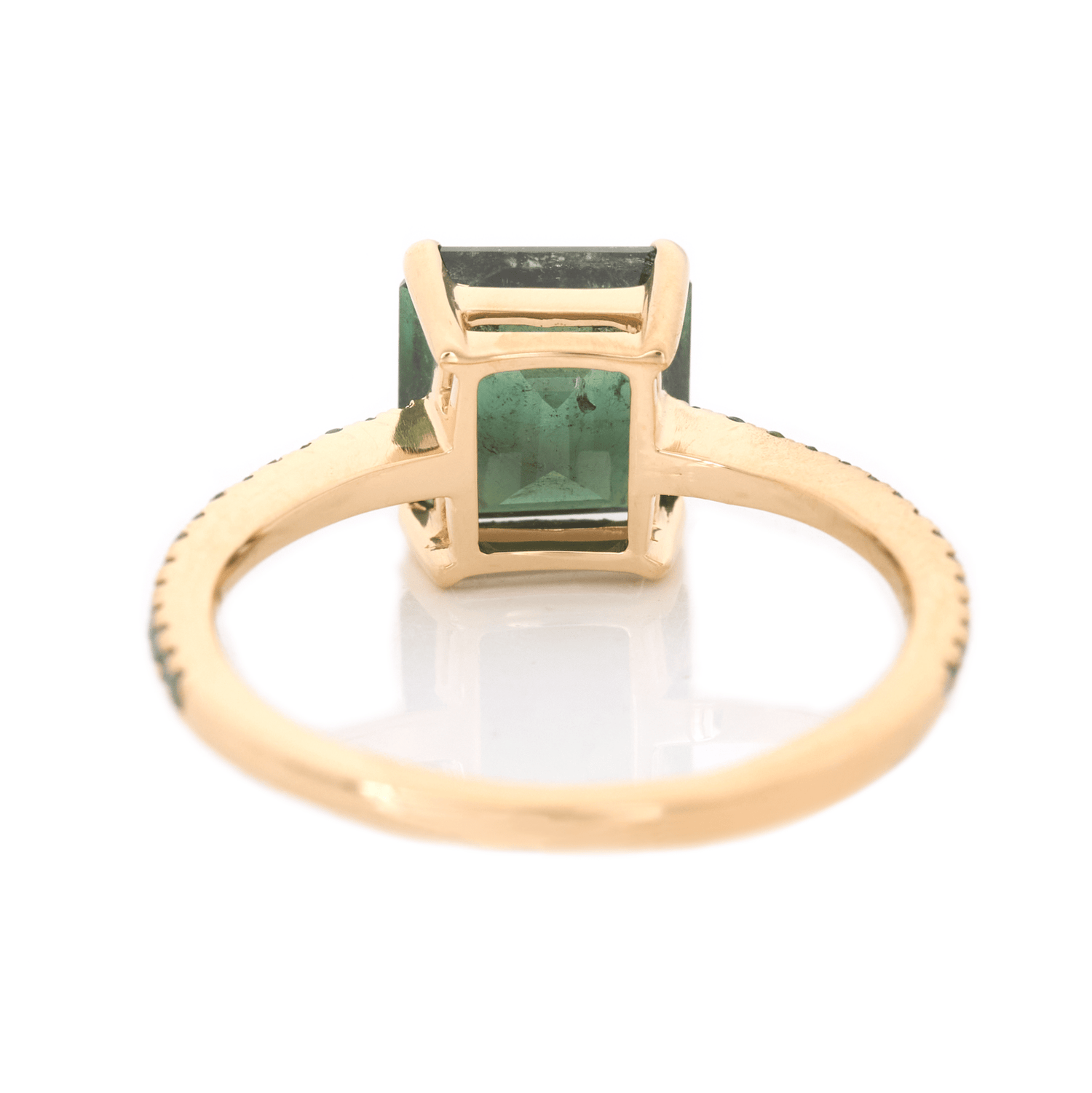 Indicolite Watermelon Tourmaline & Green Diamond Raven Bar Ring 18K Gold Engagement Ring-3