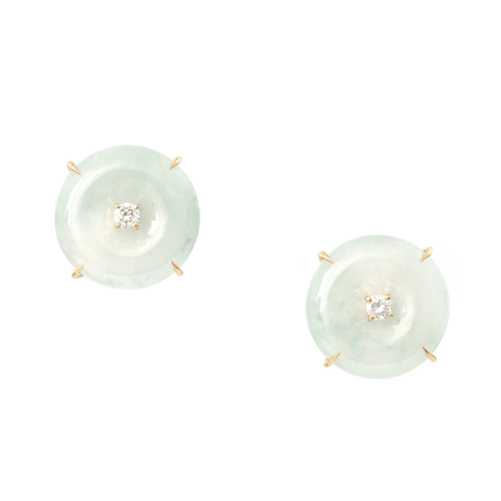 Jadeite & Diamond Earrings 18K Gold Handmade Fine Jewelry