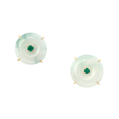 Jadeite & Emerald Earrings 18K Gold Handmade Fine Jewelry