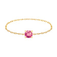 Gold chain ring with a pink gemstone on a white background