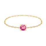 Gold chain ring with a pink gemstone on a white background