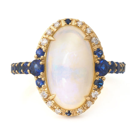 Jelly Opal, Sapphire & Diamond Nexus Ring 18k gold engagement ring 