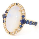 Jelly Opal, Sapphire & Diamond Nexus Ring 18k gold engagement ring on model side view