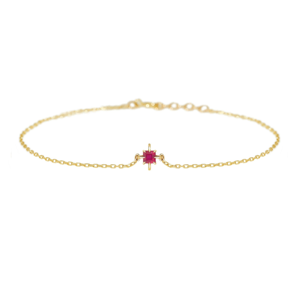 July Birthstone Ruby Bracelet 14k gold stackable design