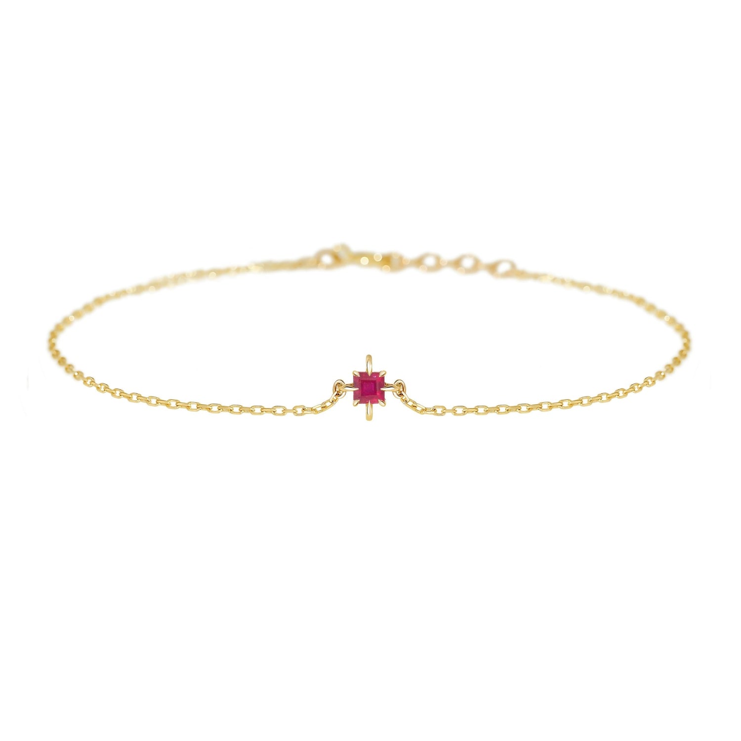 July Birthstone Ruby Bracelet 14k gold stackable design