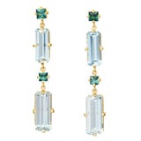 Lagoon Tourmaline Aquamarine Cascade Bar Earrings 18k gold Handmade fine jewelry