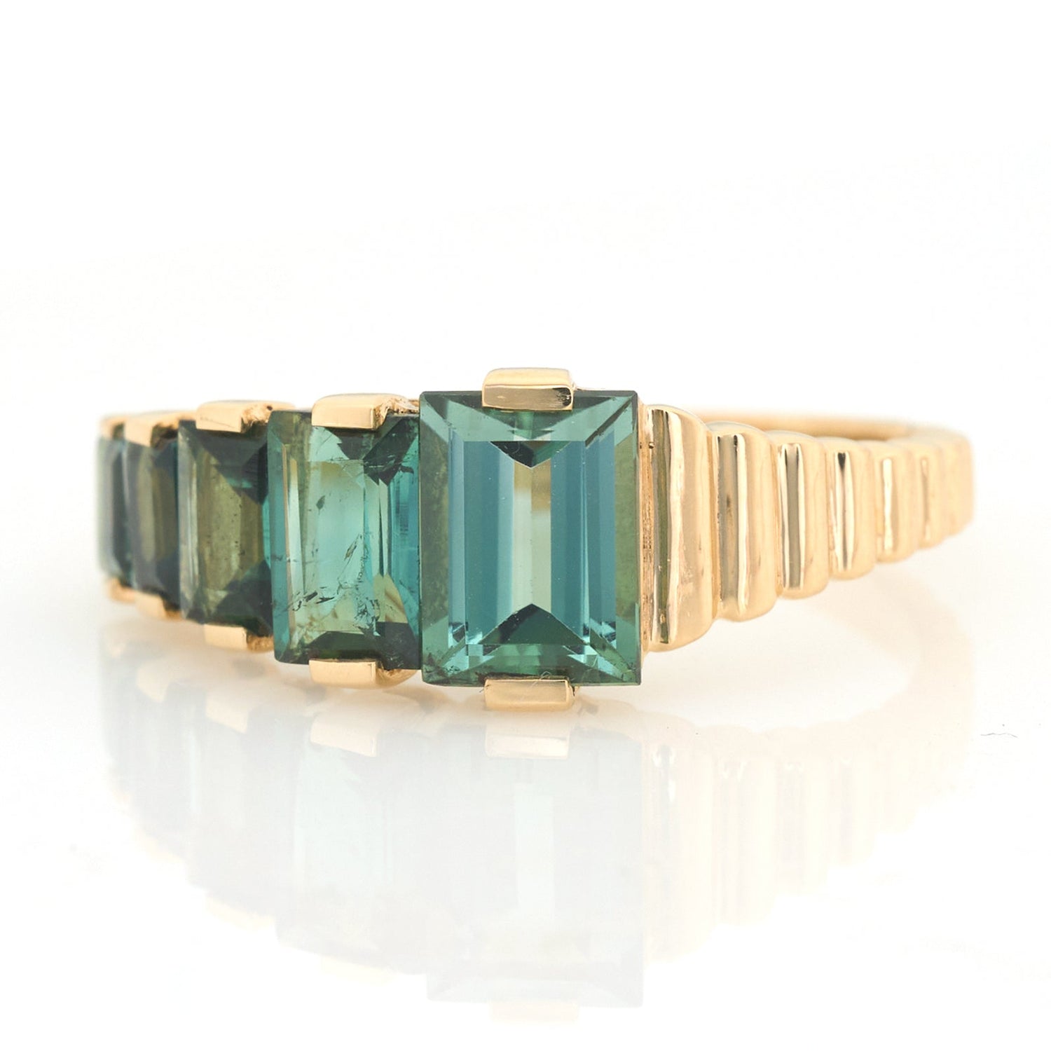 Lagoon Tourmaline Baguette Crescendo Ring 18K engagement ring