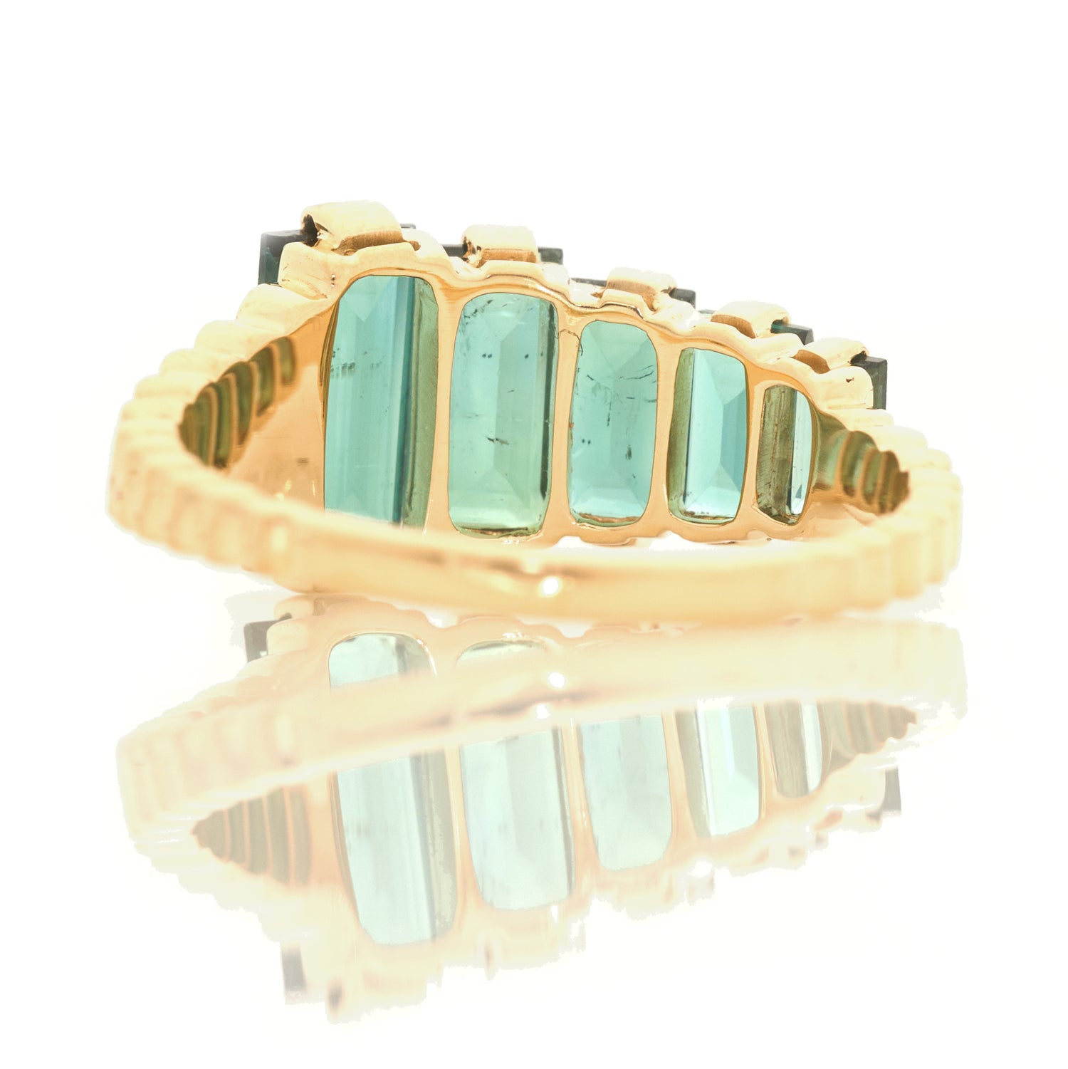Lagoon Tourmaline Crescendo Ring 18k gold engagement ring back view 1