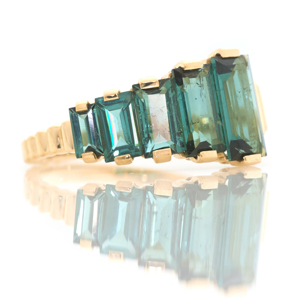 Lagoon Tourmaline Crescendo Ring 18k gold engagement ring side view