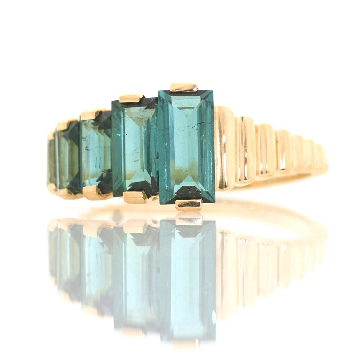 Lagoon Tourmaline Crescendo Ring 18k gold engagement ring side view 1