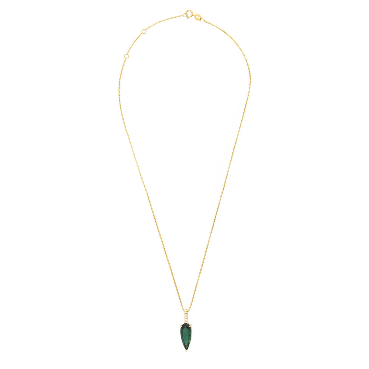 Lagoon Tourmaline & Diamond Arrow Dewdrop Pendant Necklace 18k handmade fine jewelry 2