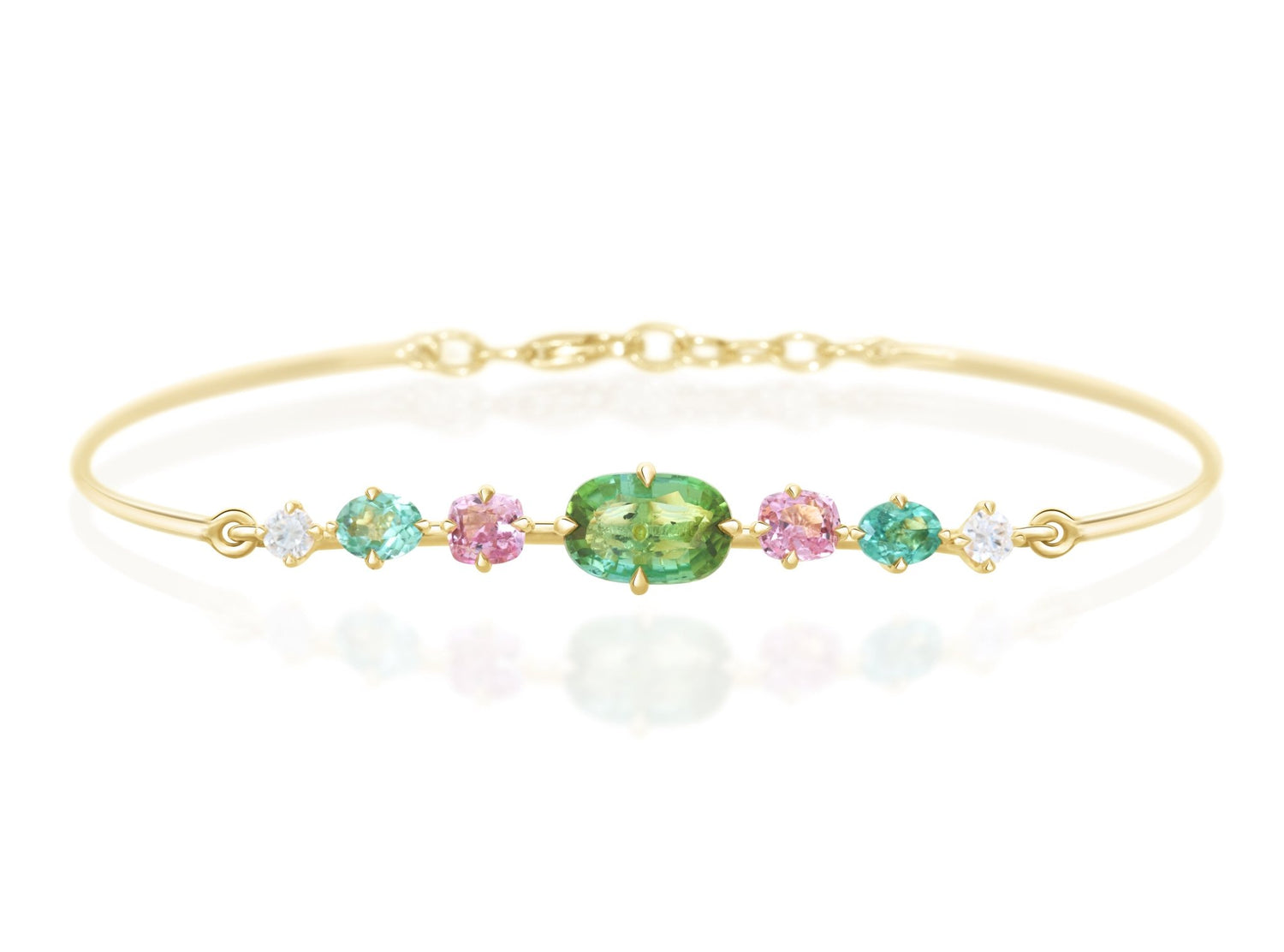 Lagoon Tourmaline,Spinel & Diamond Compass Bangle 18k gold Stackable design