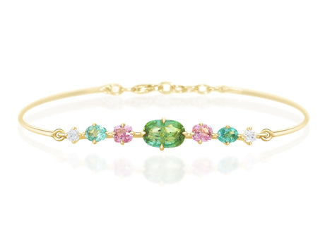 Lagoon Tourmaline,Spinel & Diamond Compass Bangle 18k gold Stackable design