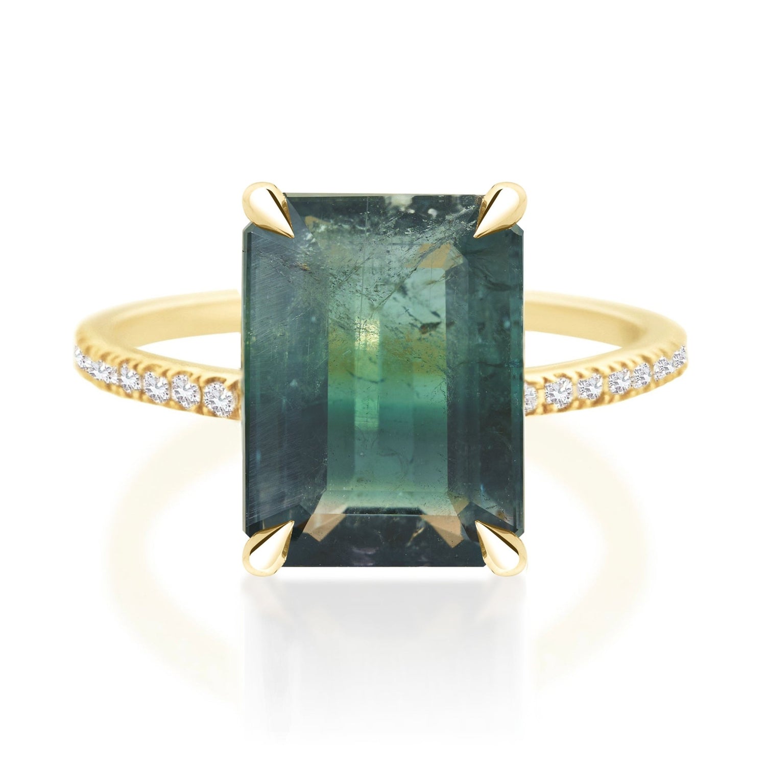Lagoon Watermelon Tourmaline & Diamond Bar Ring 18K engagement ring