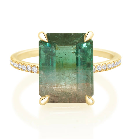 Lagoon Watermelon Tourmaline & Diamond Bar Ring 18k gold engagement ring