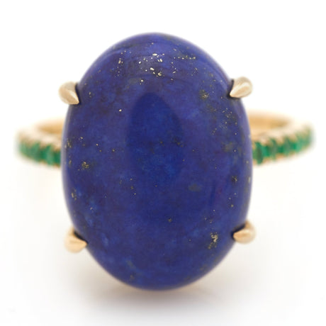 Lapis & Emerald Globe Ring 9k gold stackable ring