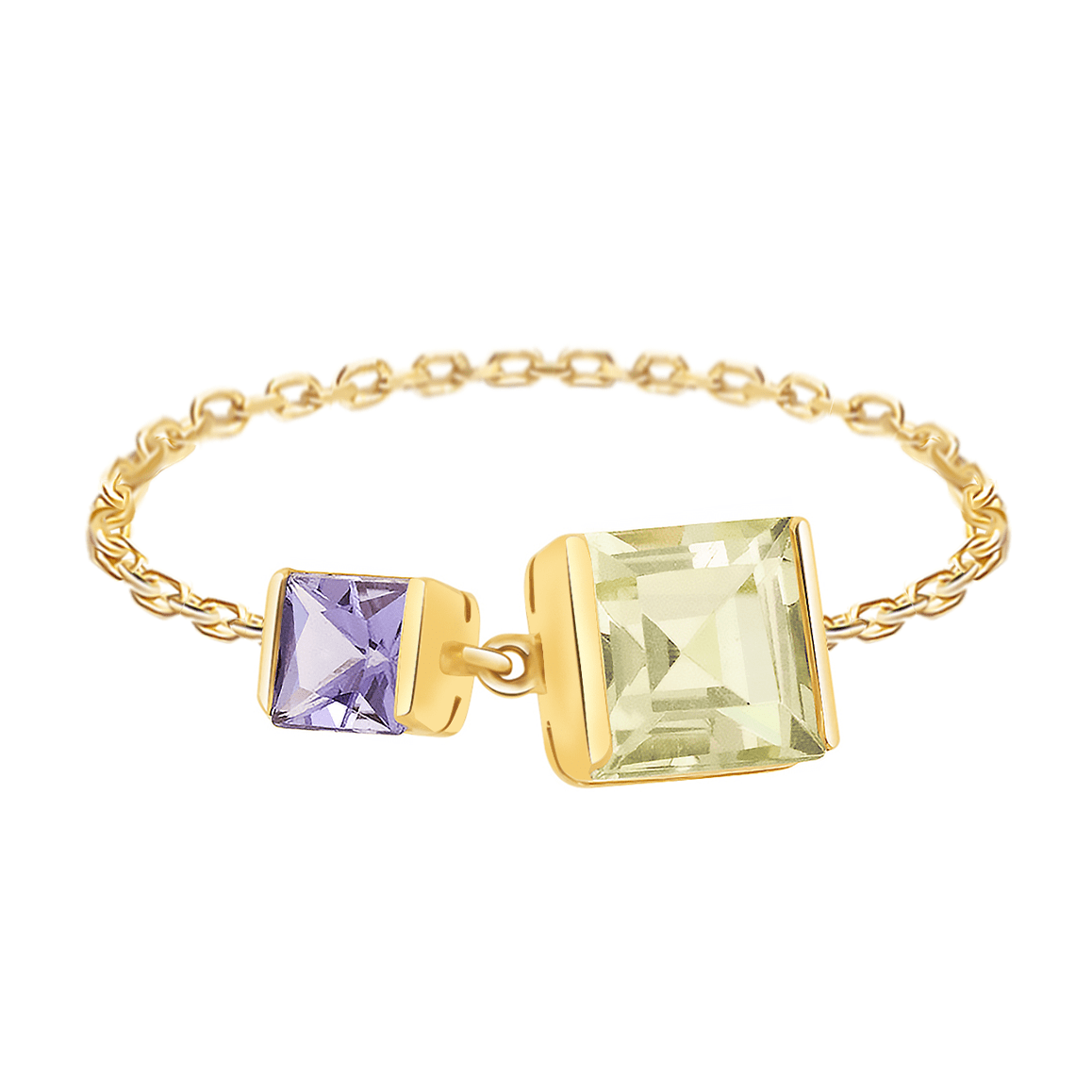 Lemon Quartz & Tanzanite Chain Ring 18k gold Stackable ring