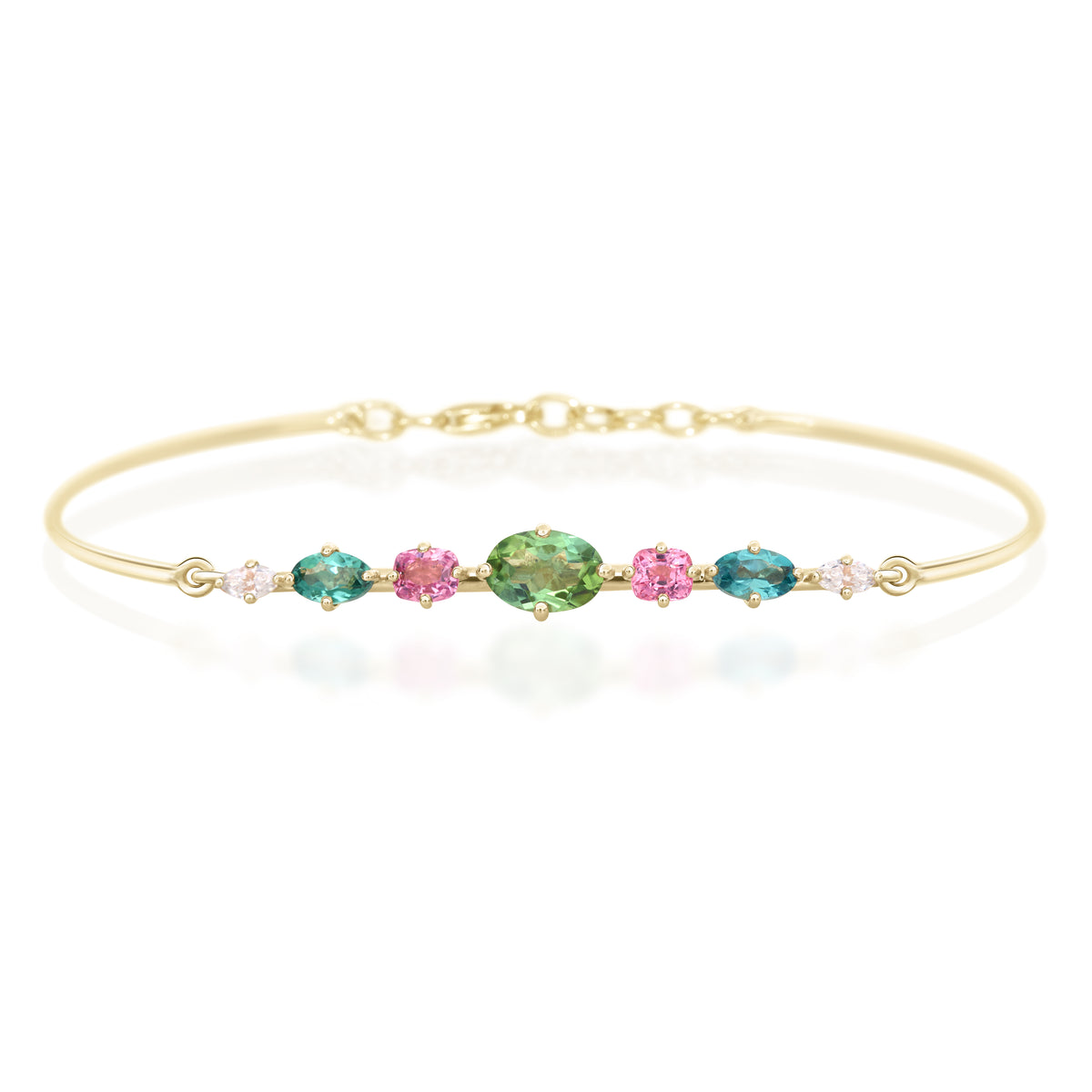 Light Green Tourmalines & Pink Spinels Compass Bangle YG14K stackable design