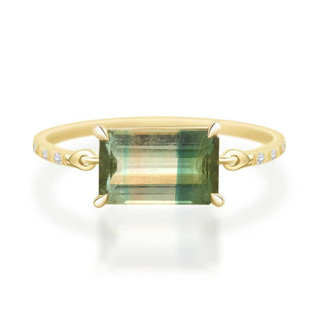 Lime Watermelon Tourmaline Petite Circle Diamond Ring 18K engagement ring