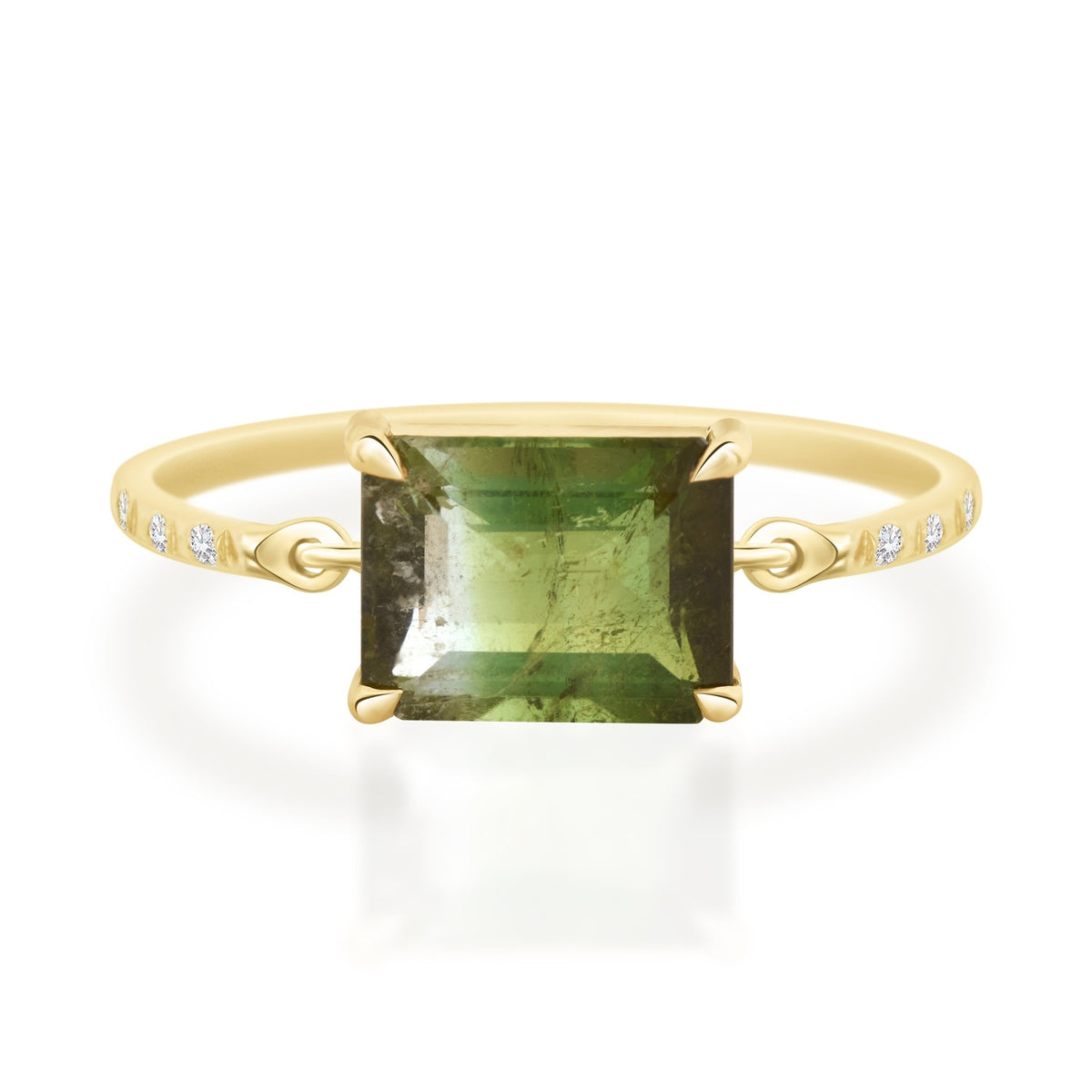 Lime Watermelon Tourmaline Petite Circle Diamond Ring 18K gold stackable ring