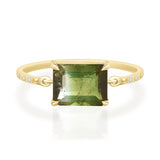 Lime Watermelon Tourmaline Petite Circle Diamond Ring 18K gold stackable ring