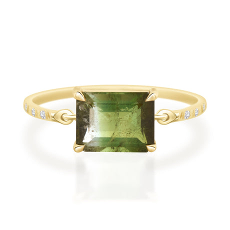 Lime Watermelon Tourmaline Petite Circle Diamond Ring 18K gold stackable ring