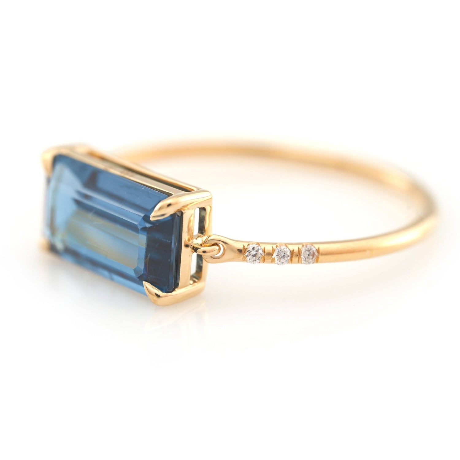 London Blue Topaz Petite Circle Diamond Ring 18k gold engagement ring side view