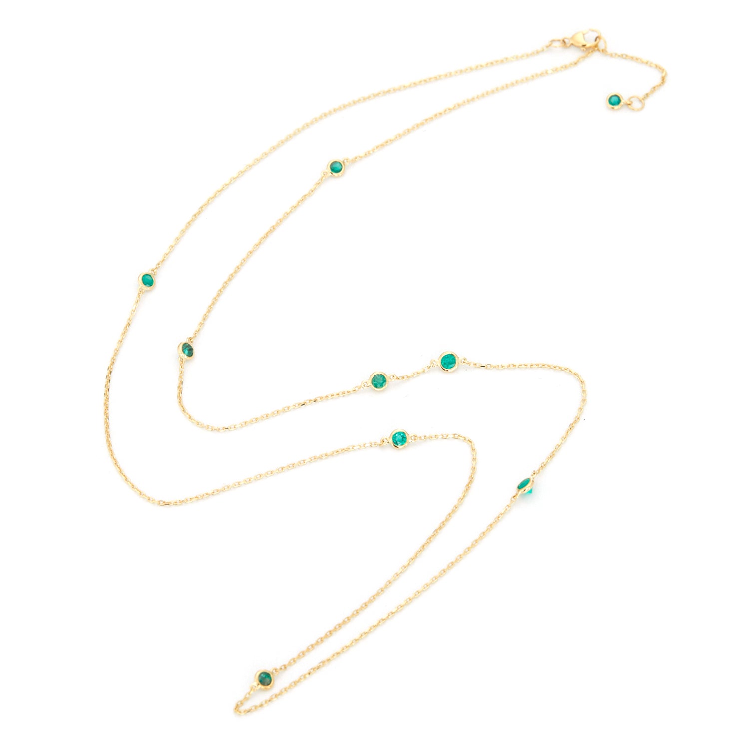 Long Emerald Dot Necklace 18k handmade fine jewelry