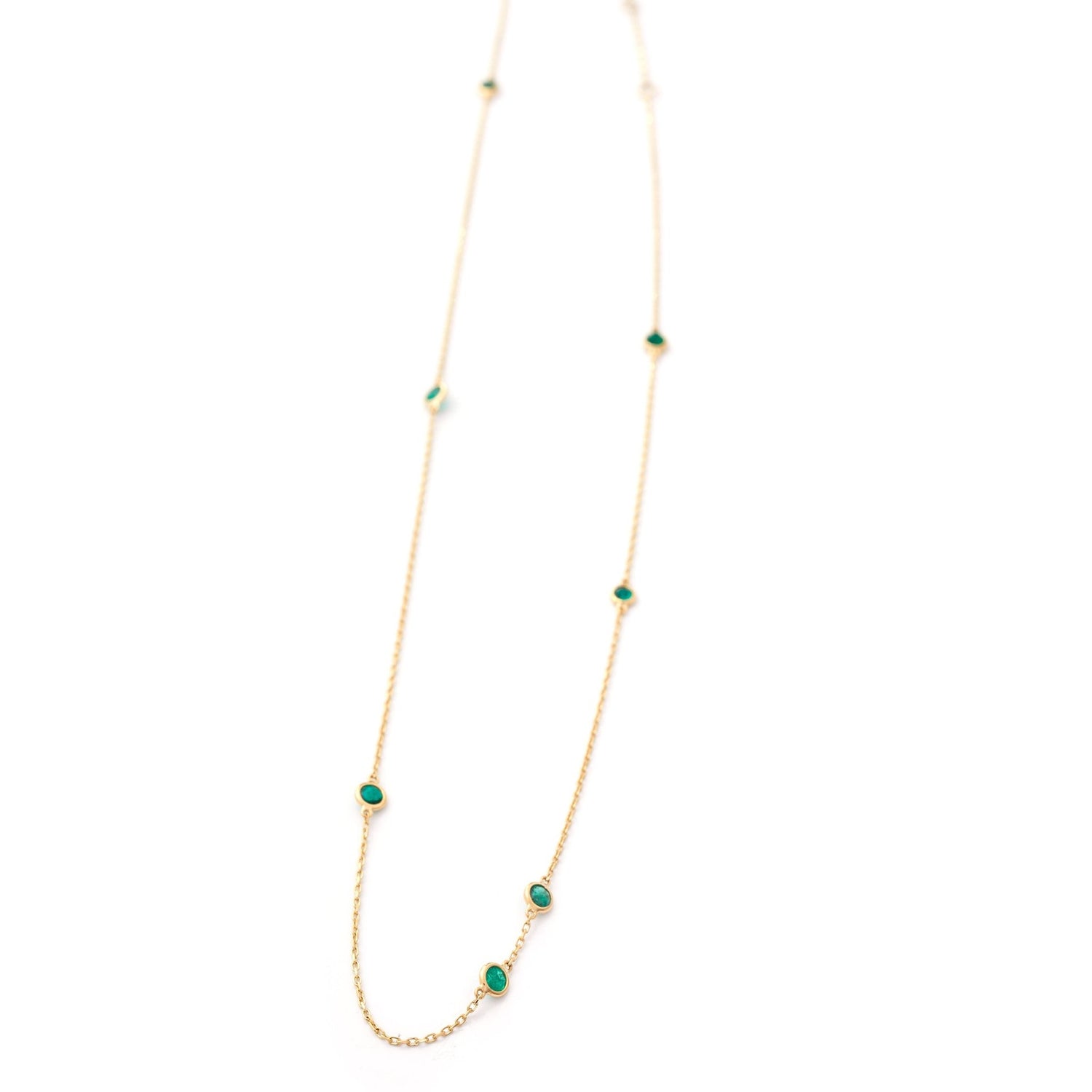 Long Emerald Dot Necklace 18k handmade fine jewelry 3