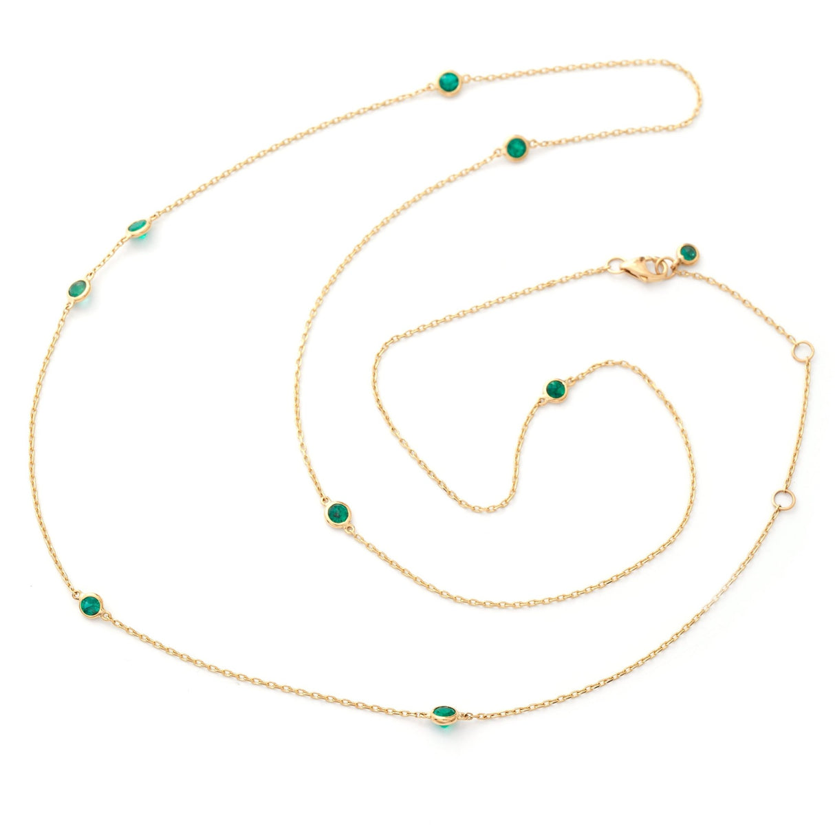 Long Emerald Dot Necklace 18k handmade fine jewelry 5