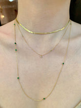 Long Emerald Dot Necklace 18k handmade fine jewelry on model