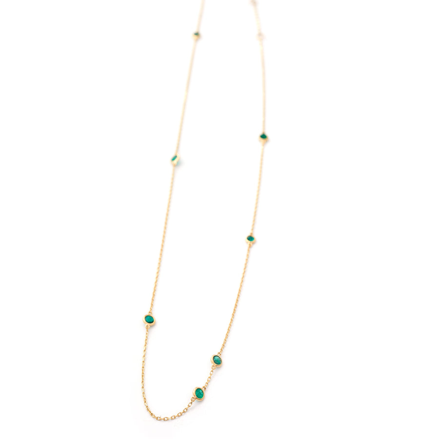 Long Emerald Dot Necklace