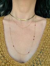 Long Ruby Dot Necklace 18k handmade fine jewelry on model 2