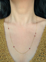 Long Ruby Dot Necklace 18k handmade fine jewelry on model 4