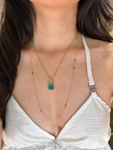 Long Sapphire Dot Necklace 18k gold Handmade fine jewelry on model 2