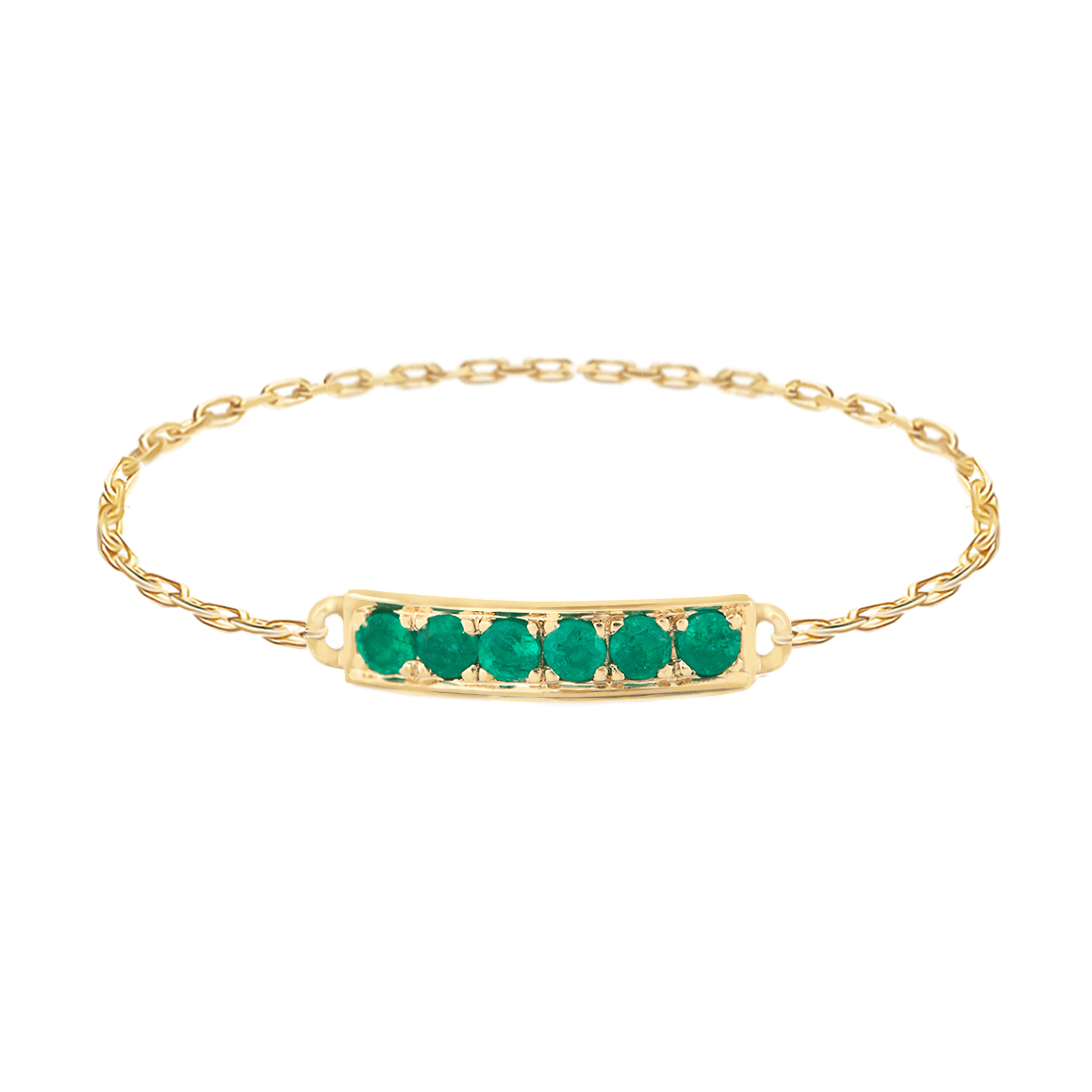 Lucky Emerald Bar Chain Ring 14k gold Stackable ring