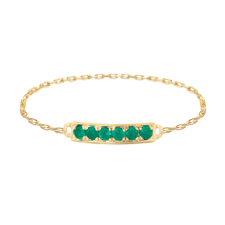 Lucky Emerald Bar Chain Ring 14k gold Stackable ring