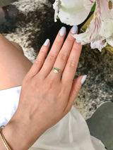 Lucky Emerald Bar Chain Ring 14k gold Stackable ring on model