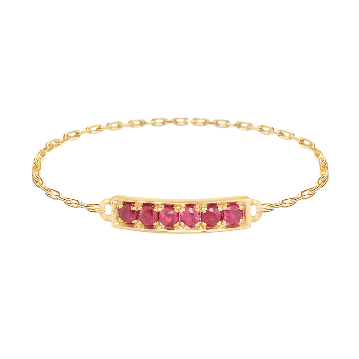 Lucky Ruby Bar Chain Ring 14k gold Stackable ring
