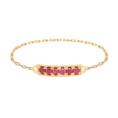 Lucky Ruby Bar Chain Ring 14k gold Stackable ring