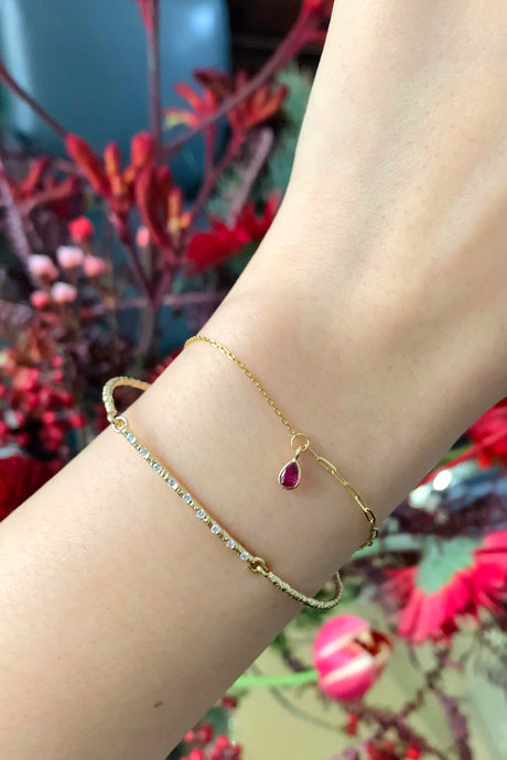 Lucky Ruby Duo Bracelet 18k gold stackable design on model