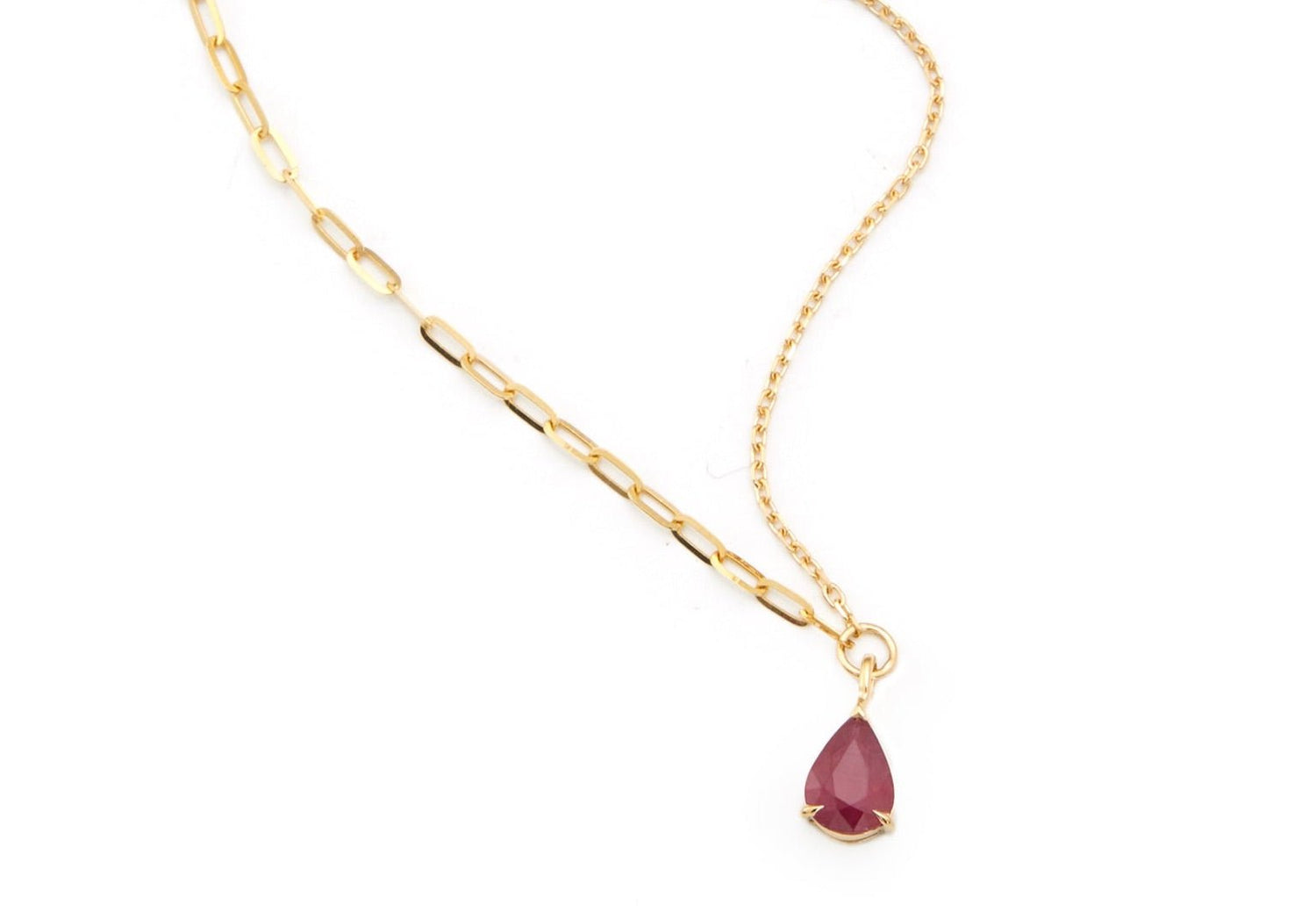 Lucky Ruby Duo Necklace 18k handmade fine jewelry