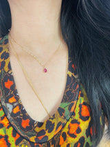 Lucky Ruby Duo Necklace in 18k gold handmade fine jewelry on model