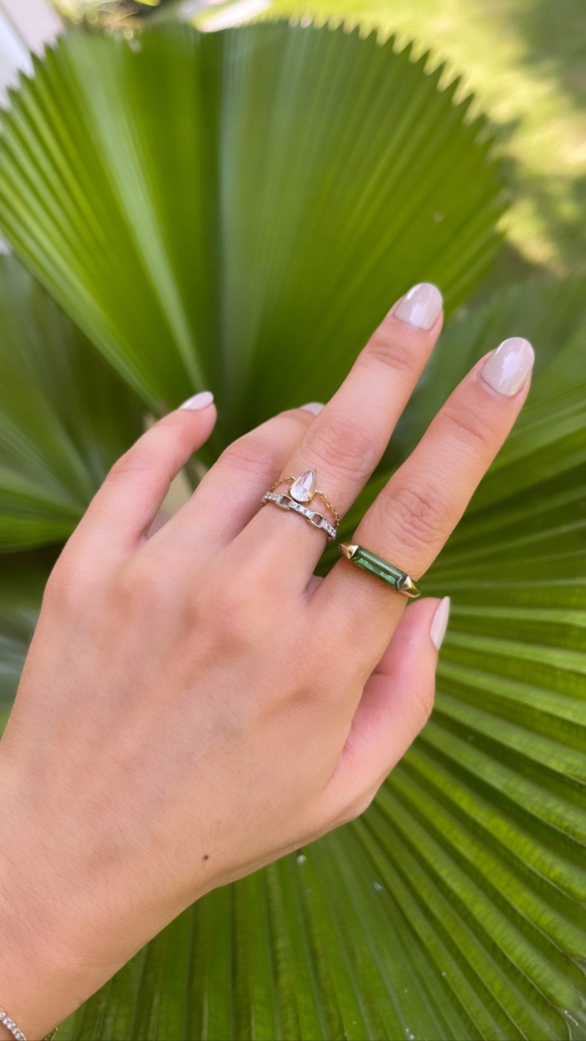 Madison Tourmaline Bar Ring 18k gold Stackable ring on model