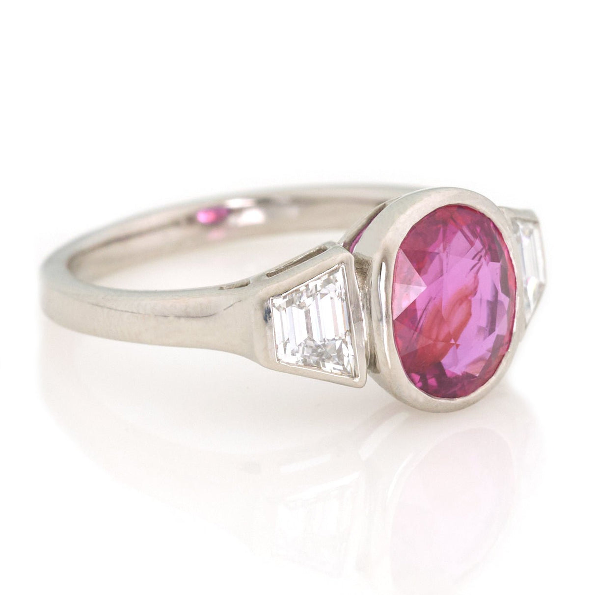 Magenta Sapphire & Diamond Everlasting Ring Platinum engagement ring side view